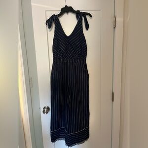 Moon River Navy Blue and White Striped Jumpsuit